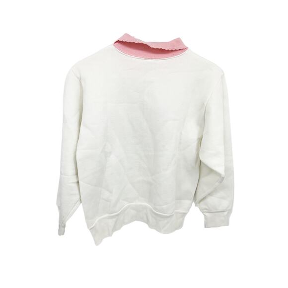 Vintage White Collared Flowers Roses Hummingbird Sweatshirt M - Picture 3 of 5